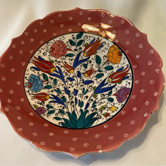 Authentic Signed Vintage Turkish Ceramic Hand Painted 7” Decorative Plate - Picture 3 of 10